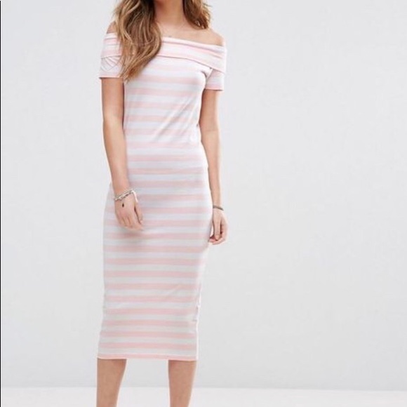 pink and white striped bardot dress - Picture 1 of 4